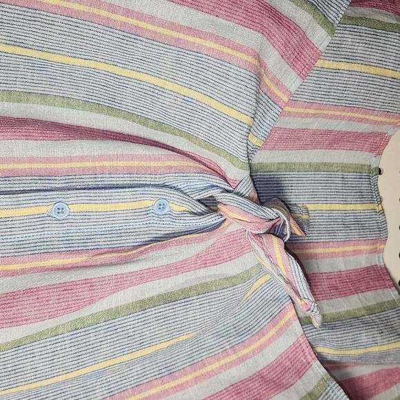 Beach Lunch Lounge Linen Blend 1x Stripped Lightweight Top Tie Front Coastal - Picture 4 of 7